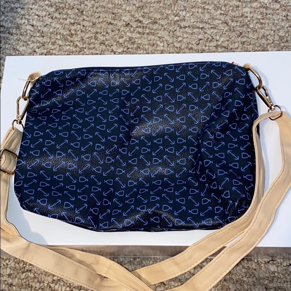 Navy blue with beige handles Shoulder purse